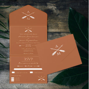 Arrows and Monograms Wedding Burnt Orange All In One Invitation