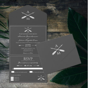 Arrows and Monograms Wedding   Charcoal All In One Invitation