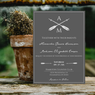 Arrows and Monograms Wedding   Charcoal Invitation
