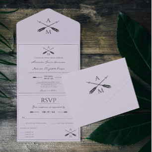 Arrows and Monograms Wedding Lavender All In One Invitation