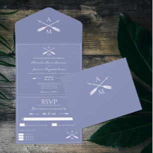 Arrows and Monograms Wedding Periwinkle All In One Invitation