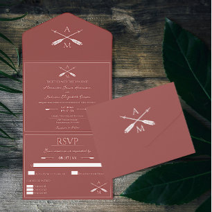 Arrows and Monograms Wedding Terracotta All In One Invitation