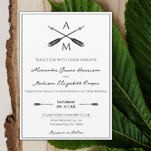 Arrows and Monograms Wedding   White Invitation