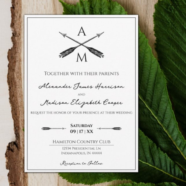 Arrows and Monograms Wedding | White Invitation (Arrows and Monograms Wedding Invitation)