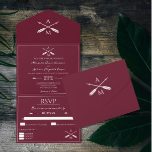 Arrows and Monograms Wedding   Wine Red All In One Invitation