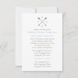 Arrows Blue Heart - 3x5 Wedding & Reception Invite