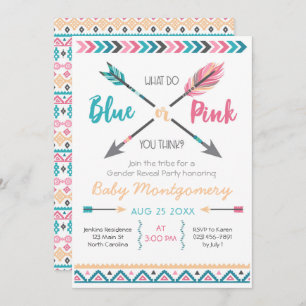 Arrows Gender Reveal Party Invitation Feathers Boh