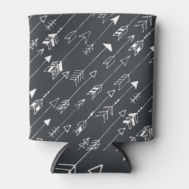 Arrows in Darkness: Hand-Drawn Pattern Can Cooler (Front)