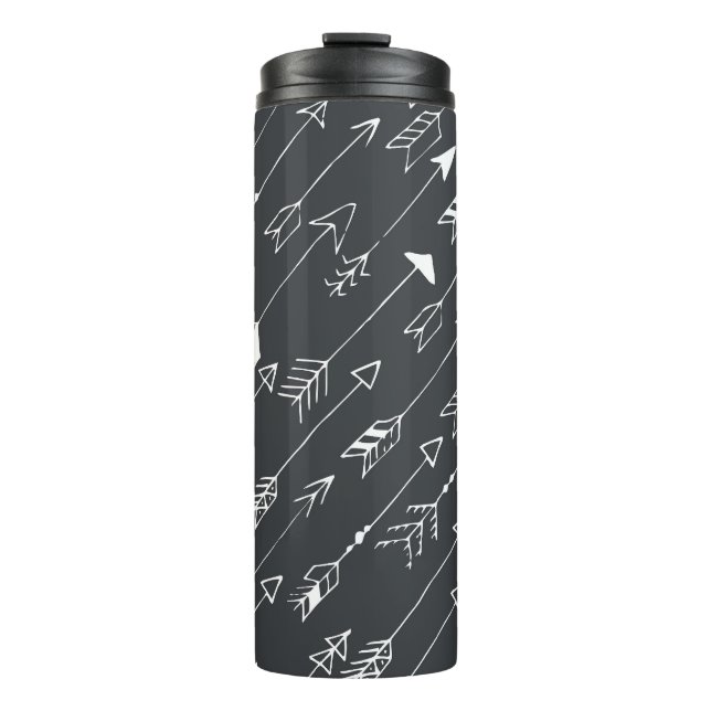 Arrows in Darkness: Hand-Drawn Pattern Thermal Tumbler (Front)
