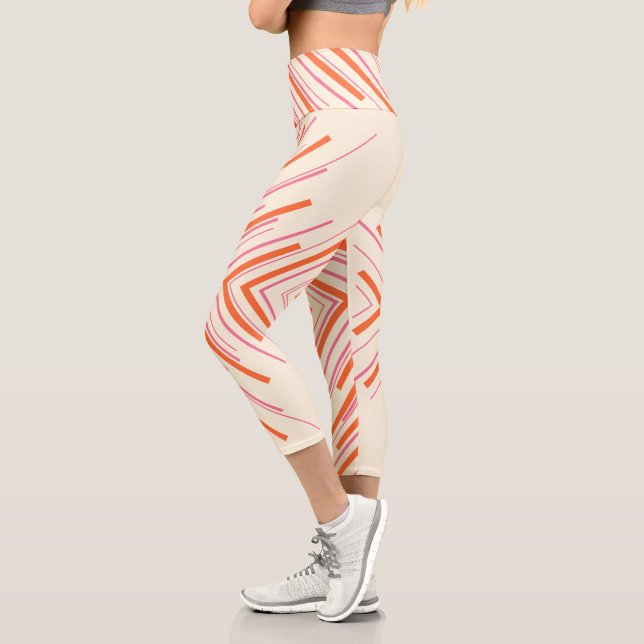 Arrows in Pink, Orange and Cream Capri Leggings (Left)