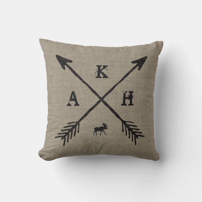 Arrows, Monogram Letters, and Moose Decorative Cushion (Front)