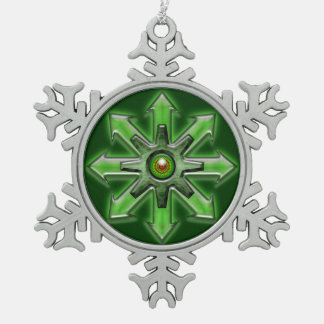 Arrows of Chaos – Green Snowflake Pewter Christmas Ornament