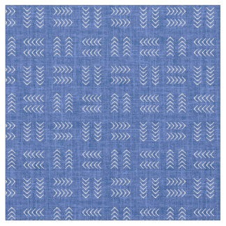 Arrows on Blue Linen Fabric