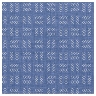 Arrows on Medium Blue Linen Fabric