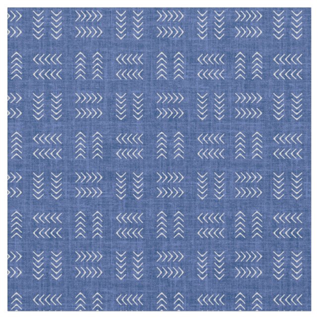 Arrows on Medium Blue Linen Fabric (Close Up)