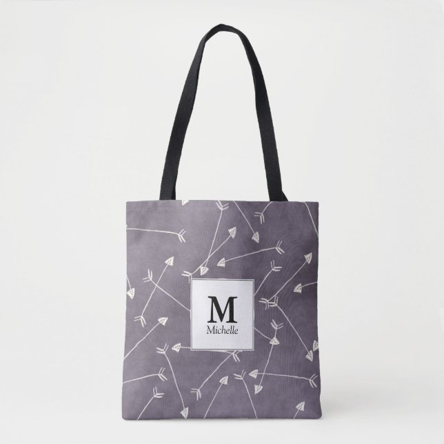 Arrows Pattern Monogram Tote Bag (Front)