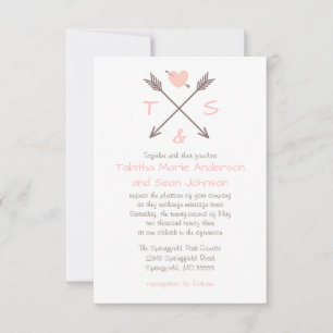 Arrows Pink Heart - 3x5 Wedding Invitation