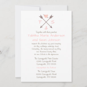 Arrows Pink Heart - Wedding & Reception Invitation