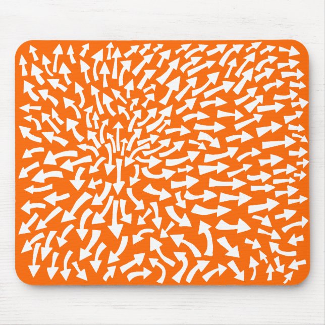 Arrows - White on Orange FF6600 Mouse Mat (Front)