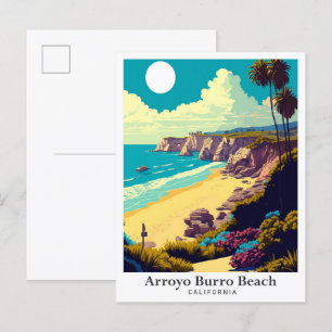 Arroyo Burro Beach California Travel Illustration Postcard