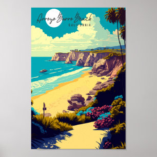 Arroyo Burro Beach California travel illustration Poster