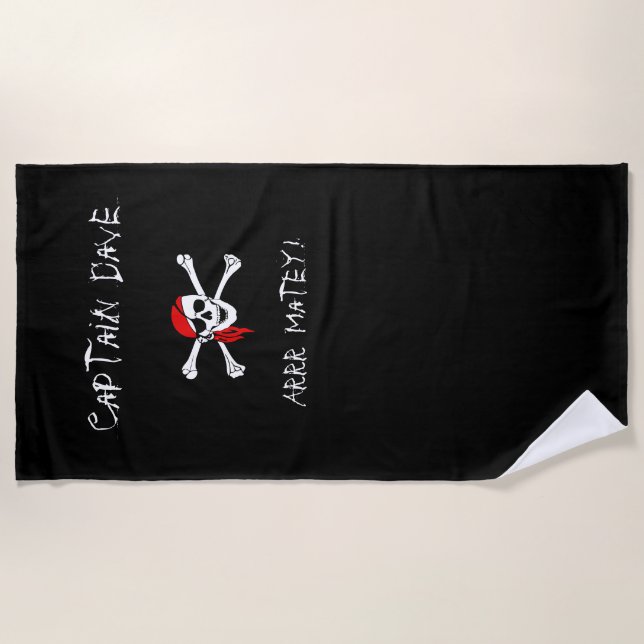 ARRR Matey Personalised Pirate Beach Towel Black (Front)