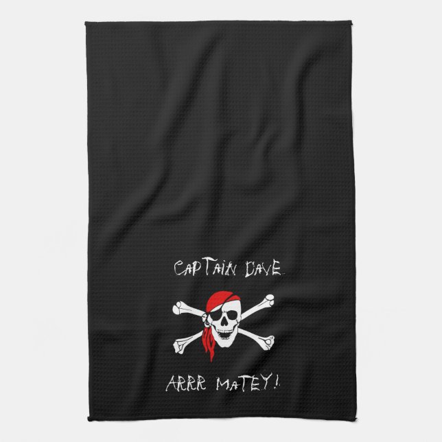ARRR Matey Personalised Pirate Kitchen Towel Black (Vertical)