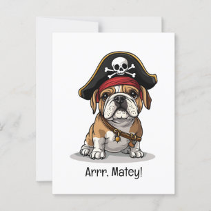 Arrr Matey Pirate English Bulldog Skull Crossbones Postcard