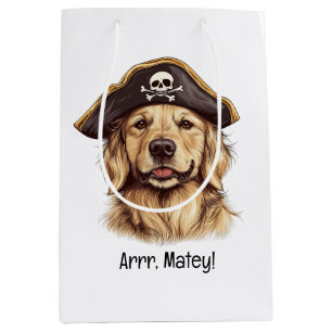 Arrr Matey Pirate Golden Retriever Dog Skull Medium Gift Bag