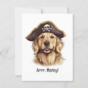 Arrr Matey Pirate Golden Retriever Dog Skull Postcard