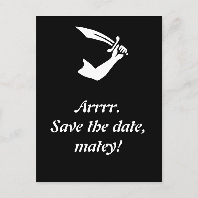 Arrr! Pirate Flag Black Save The Date Cards (Front)