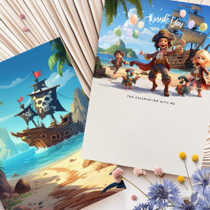 Arrr-thank-ye! Pirate Paradise Island Birthday Thank You Card
