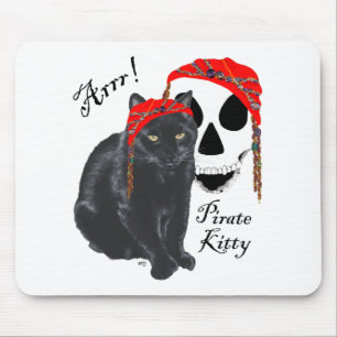 Arrrr!  Black Cat Pirate Kitty Mouse Mat