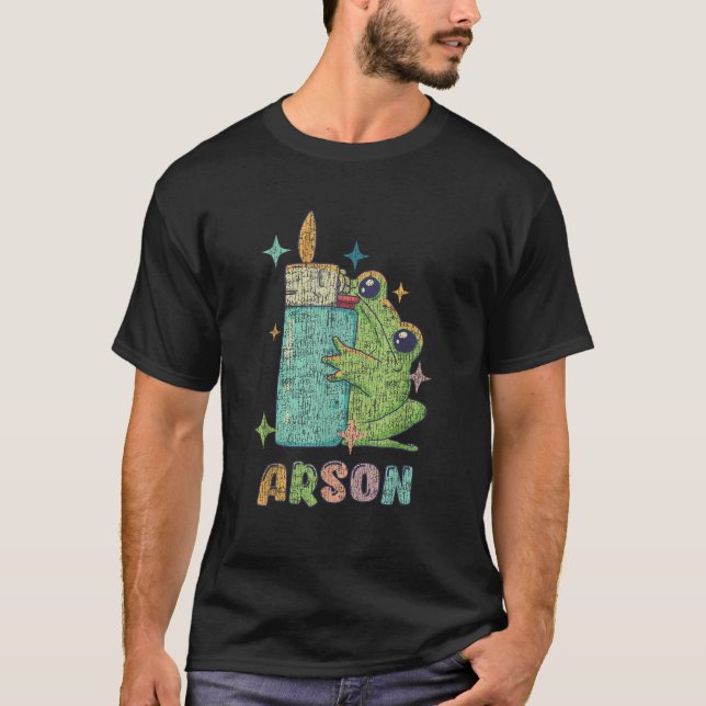 Arson Green Frog And Lighter Animal Lover  T-Shirt (Front)