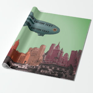 ART 1930'S BLIMP NEW YORK CITY SKYLINE  YOUR TEXT WRAPPING PAPER