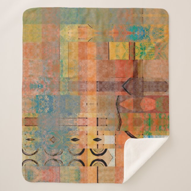 art abstract geometric horizontal stripes pattern  sherpa blanket (Front)