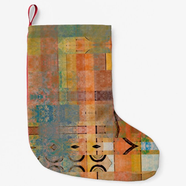 art abstract geometric horizontal stripes pattern  small christmas stocking (Front)