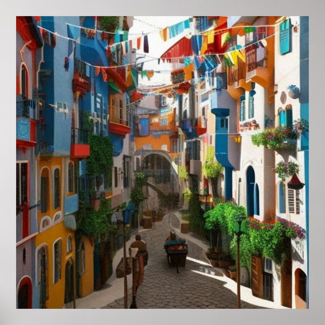 Art Abstract small tourist town beautiful  Poster (Front)