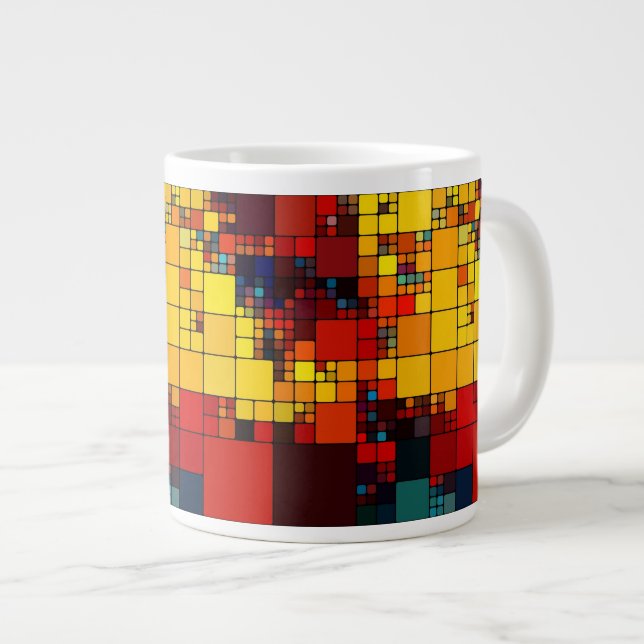 Art abstract vibrant rainbow geometric pattern large coffee mug (Front Right)