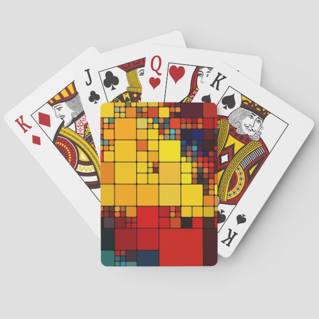 Art abstract vibrant rainbow geometric pattern playing cards (Back)
