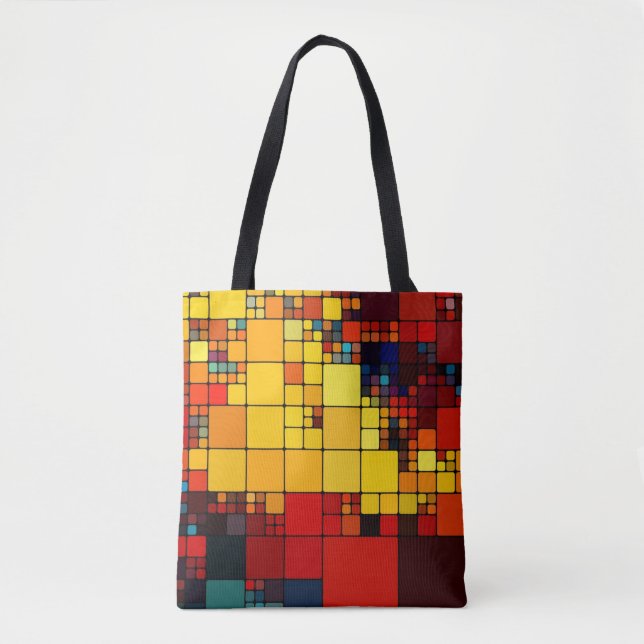 Art abstract vibrant rainbow geometric pattern tote bag (Front)