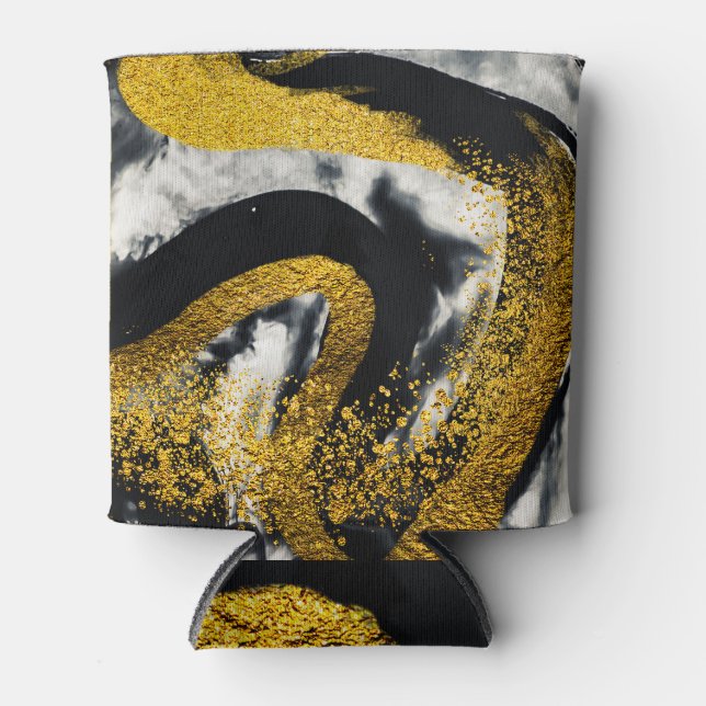 Art and Gold: Black Stroke Can Cooler (Front)