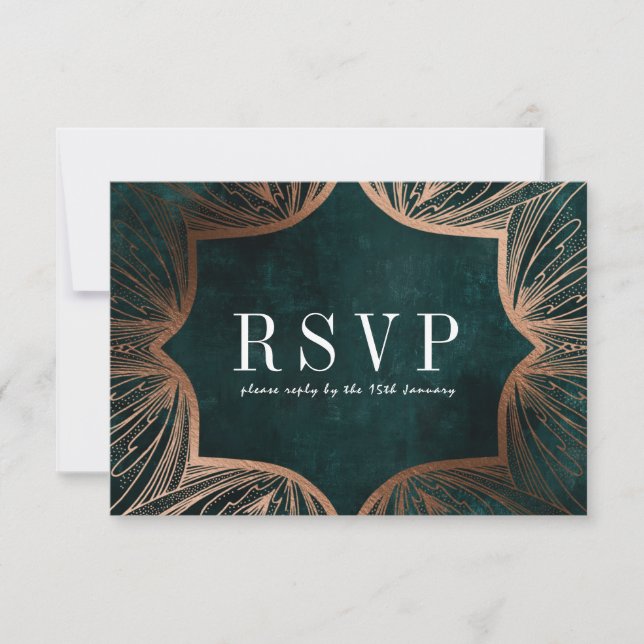 Art Art Nouveau faux gold Wedding RSVP card, (Front)