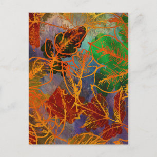 Art Autumn Leaves Background In Rainbow Colours Postcard