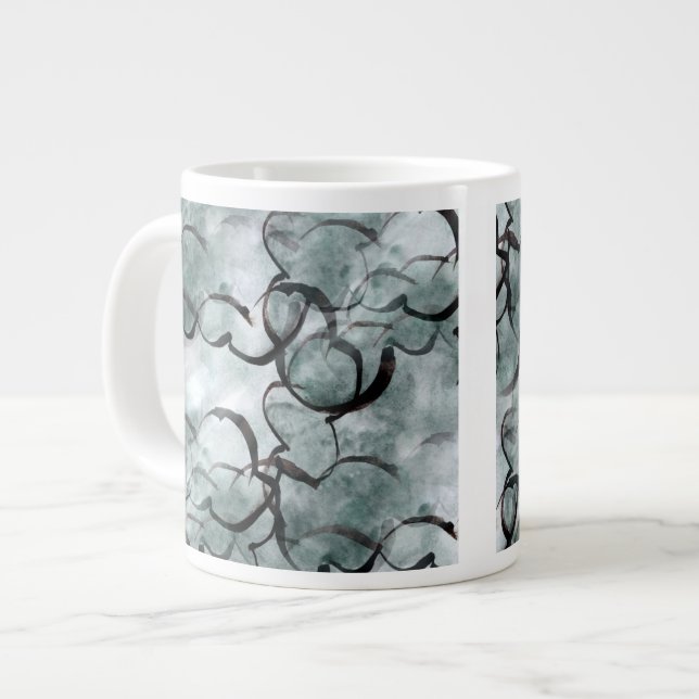 art avant-garde grey, black hand paint large coffee mug (Front Left)
