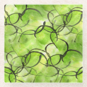 art avant-garde hand paint background green glass coaster