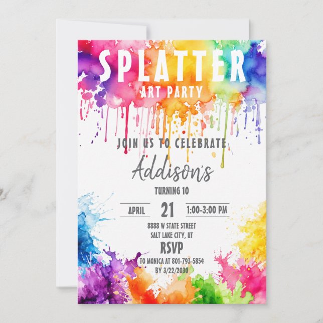 Art Birthday Invite, Paint Birthday Invitation (Front)