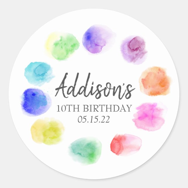 Art Birthday Invite, Paint Birthday Invitation, In Classic Round Sticker (Front)