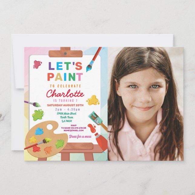 Art Birthday Painting Party Paint Crafts Photos Invitation (Front)