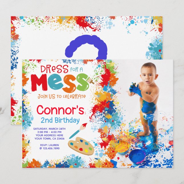 Art Birthday Party Invitation with Photo (Front/Back)